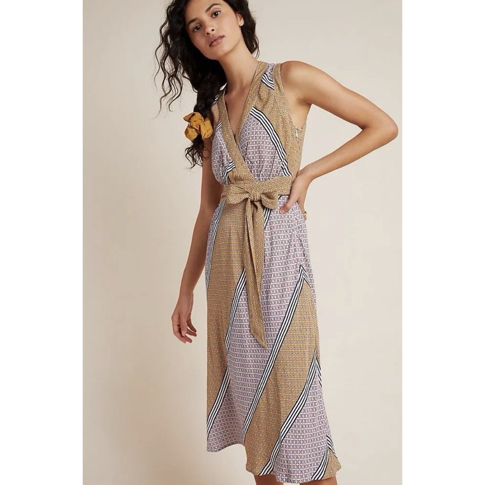 Anthropologie Maeve By Anthropologie Faux Wrap Dress Geometric Print Sz 2P